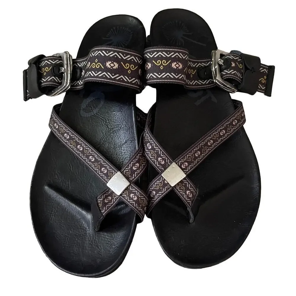 OTBT Cade Slide Azetc Print Sandals Black Size 7
